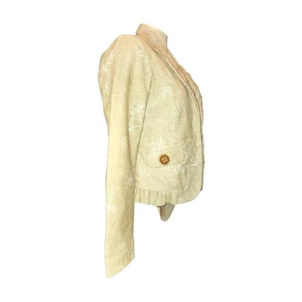 Nick &‎ Mo Boutique Oatmeal Floral Corduroy 3 Button Blazer Size M